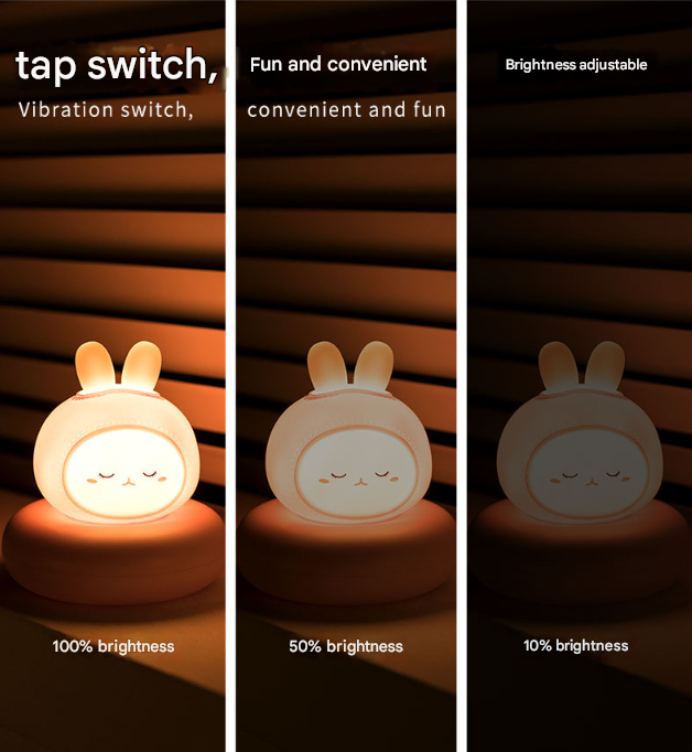 White Moon Shape Snowman Cute Animal LED Night Light - Rechargeable Silicone Nursery Lamp with Tap Control, Dimmable Bedside Light for Kids