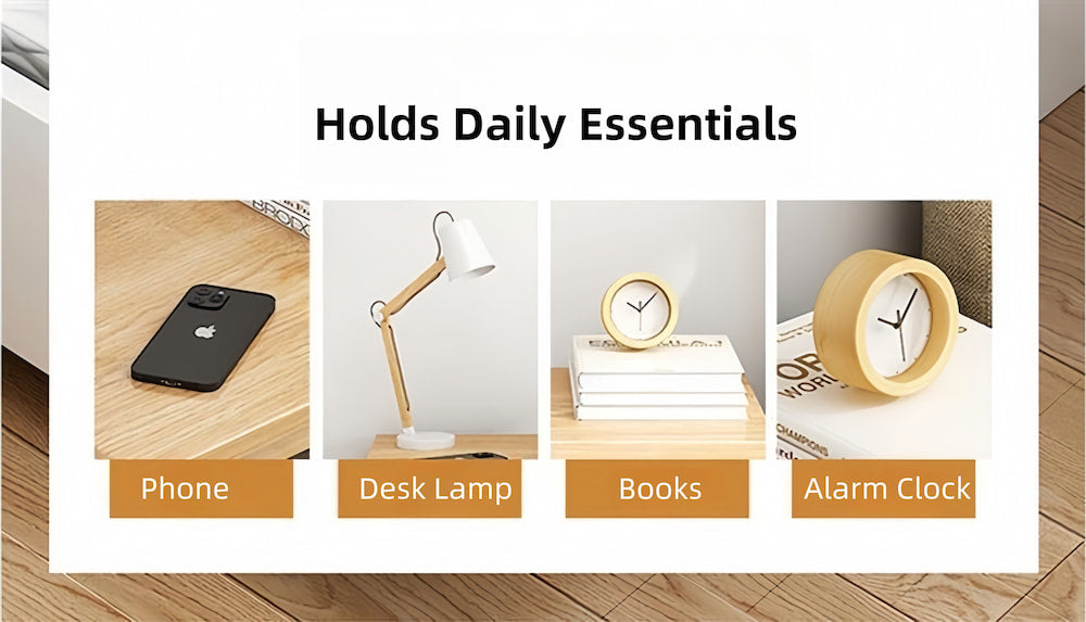 2x Modern bedside table set with drawers, minimalist design, white finish.