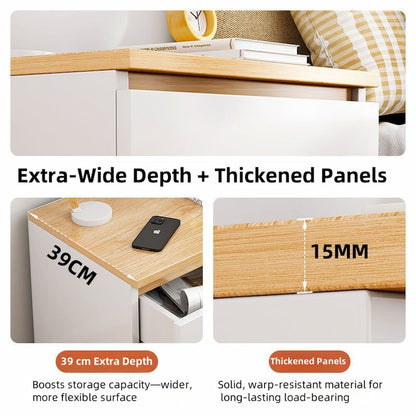 2x Bedside table set modern design oak wood grain white 3 drawers