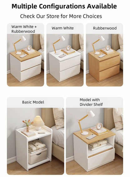 2x Bedside table set modern design oak wood grain white 3 drawers