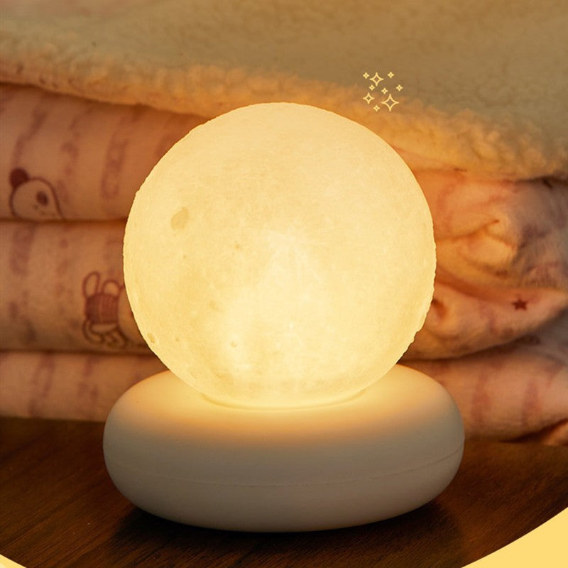 White Moon Shape Snowman Cute Animal LED Night Light - Rechargeable Silicone Nursery Lamp with Tap Control, Dimmable Bedside Light for Kids