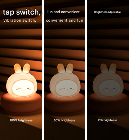 White Moon Shape Snowman Cute Animal LED Night Light - Rechargeable Silicone Nursery Lamp with Tap Control, Dimmable Bedside Light for Kids